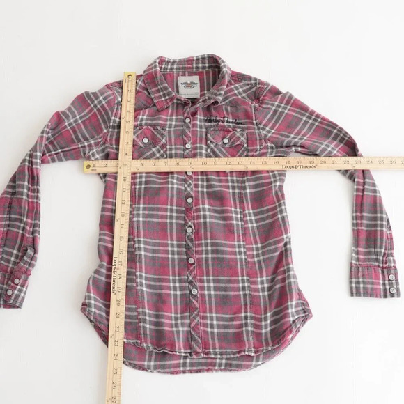 Harley-Davidson Burgundy Checker Snap Front Button Up Shirt Med - Picture 4 of 12